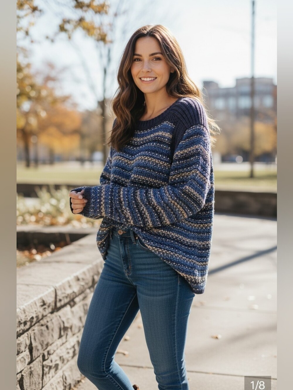 Coastal Casual, Grandpacore Hatley Striped Crewneck Swing Sweater SZ L